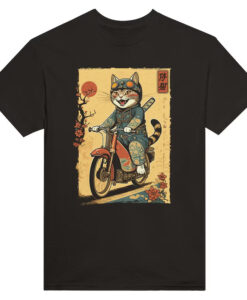 Japanese Samurai Cat on Motorcycle tshirt